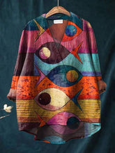 Women's Fish Animals Art Print Casual Cotton And Linen V-neck Shirt